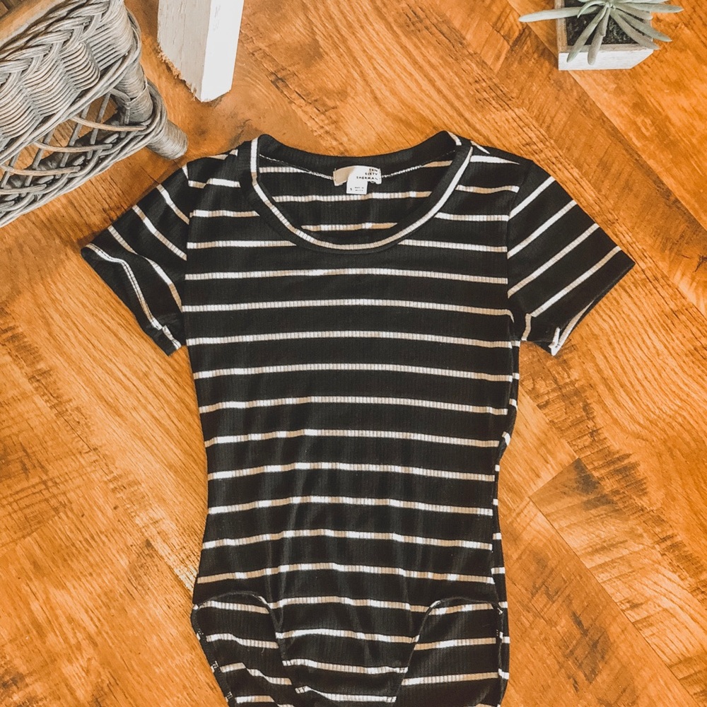 Cute black and white striped body suit